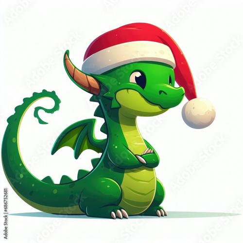 dragon new year 2024 with santa hat and boots christmas background