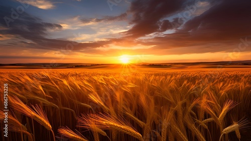 Golden Sunset Wheat Landscape, field, agriculture, rural, evening © asura