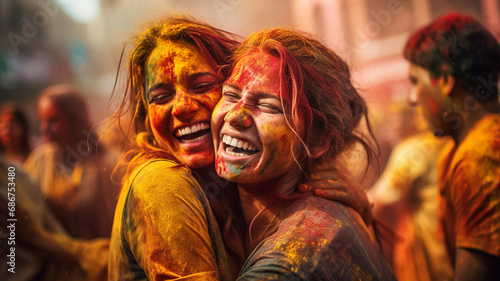 Holi celebrations in India. Holi is the Hindu festival of colors. generativa IA