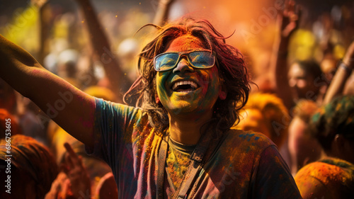Holi festival in India. Indian people celebrate Holi festival. generativa IA