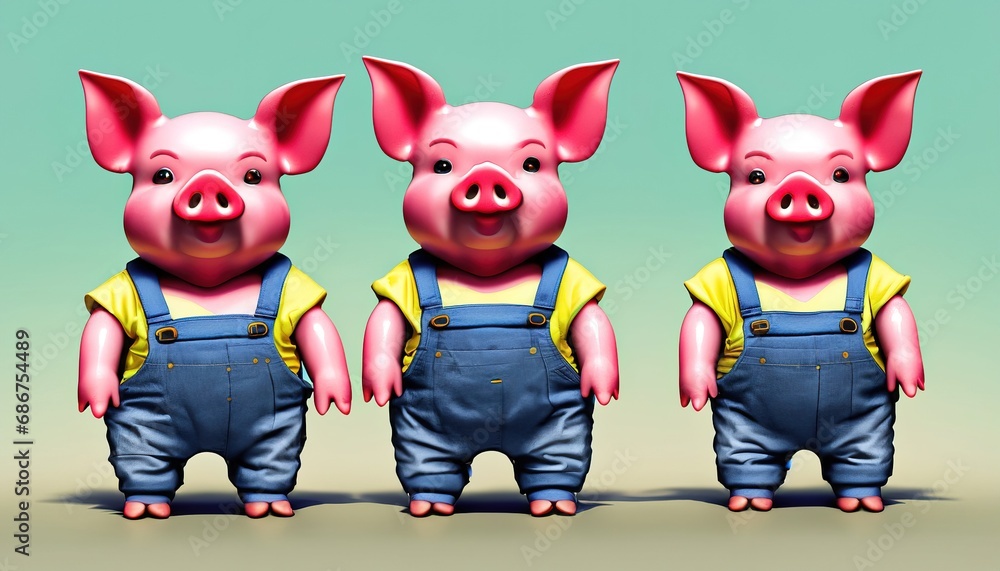 The characters from the tale of the three little pigs. Generative AI