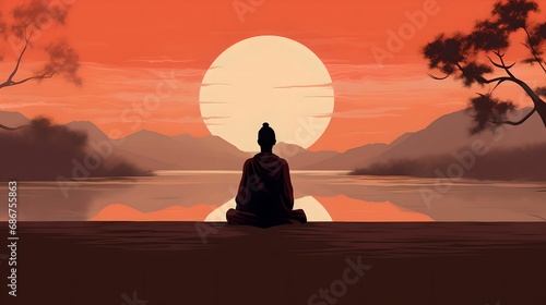 Tranquil Meditation Pose on Single Hue, Background, Relaxation, Zen, Mindfulness