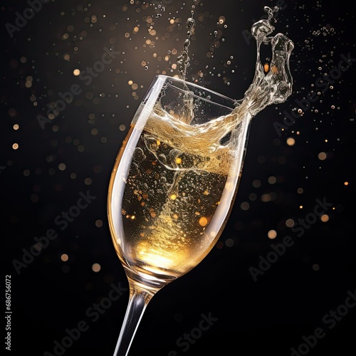 champagne splashes from glass isolated on the white background