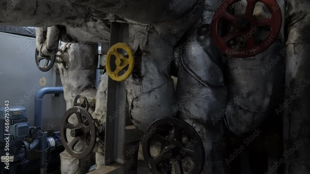 Valve hand wheels of steam pipe system Valve hand wheels of steam pipe system