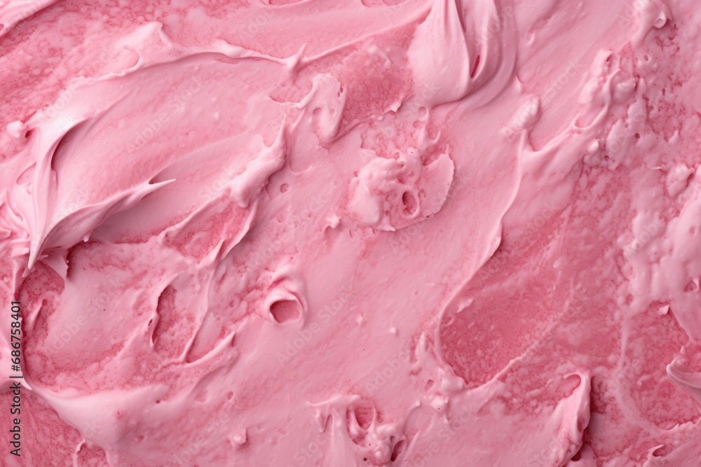 macro texture swirl of pink berries ice cream.