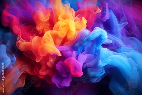 colorful smoke. Vibrant, swirling colors fill the abstract background.