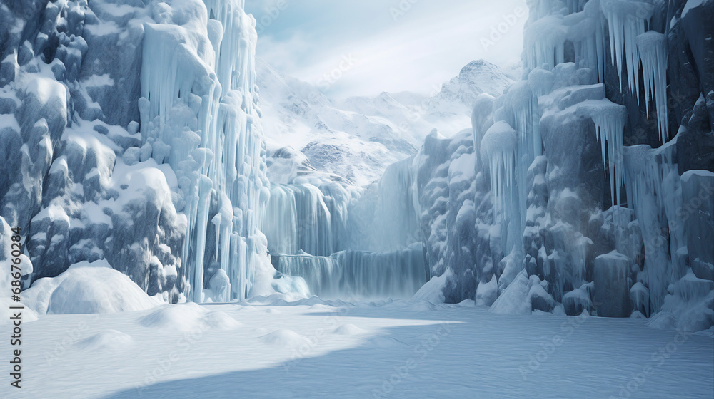 Frozen Waterfall in Winter Wonderland Background