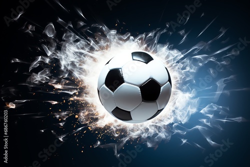 A flying football ball, capturing motion details. A dynamic shot of sports equipment
