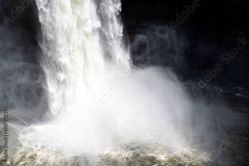 Close-up view of the gushing water of the Palouse Falls in Palouse Falls State Park; Washington, United States of America