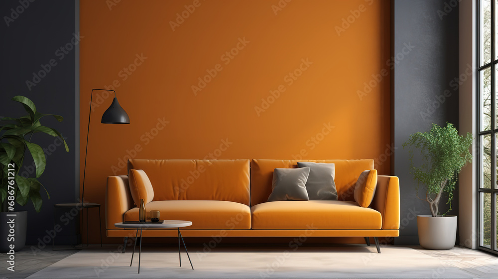 Sofa in living room interior with copy space. Generative Ai Sofa in living room interior with copy space. Generative Ai