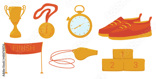 A set of sports stickers. Vector illustration. For the gym. Training planning. Motivation. Isolated on a white background.