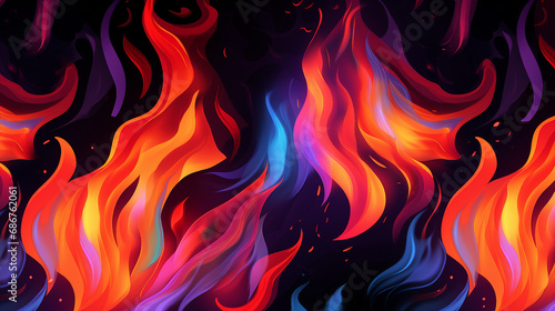 Vibrant Abstract Fire Flames on a Black Background - Creative Artistic Design with Dynamic Energy and Expressive Passion for Captivating Visuals.