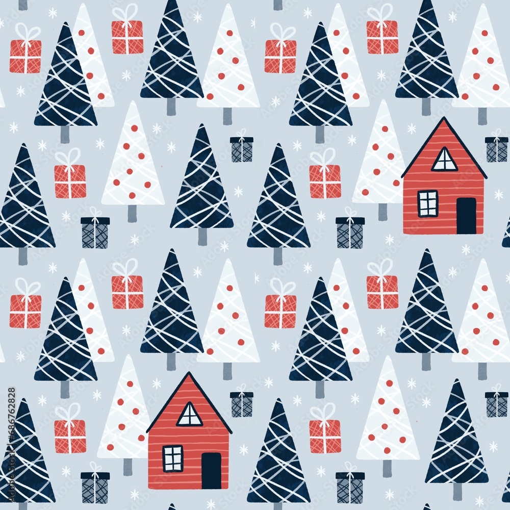 Fototapeta premium Winter scandinavian seamless pattern. New Year Christmas, holidays for paper, fabric, wrap