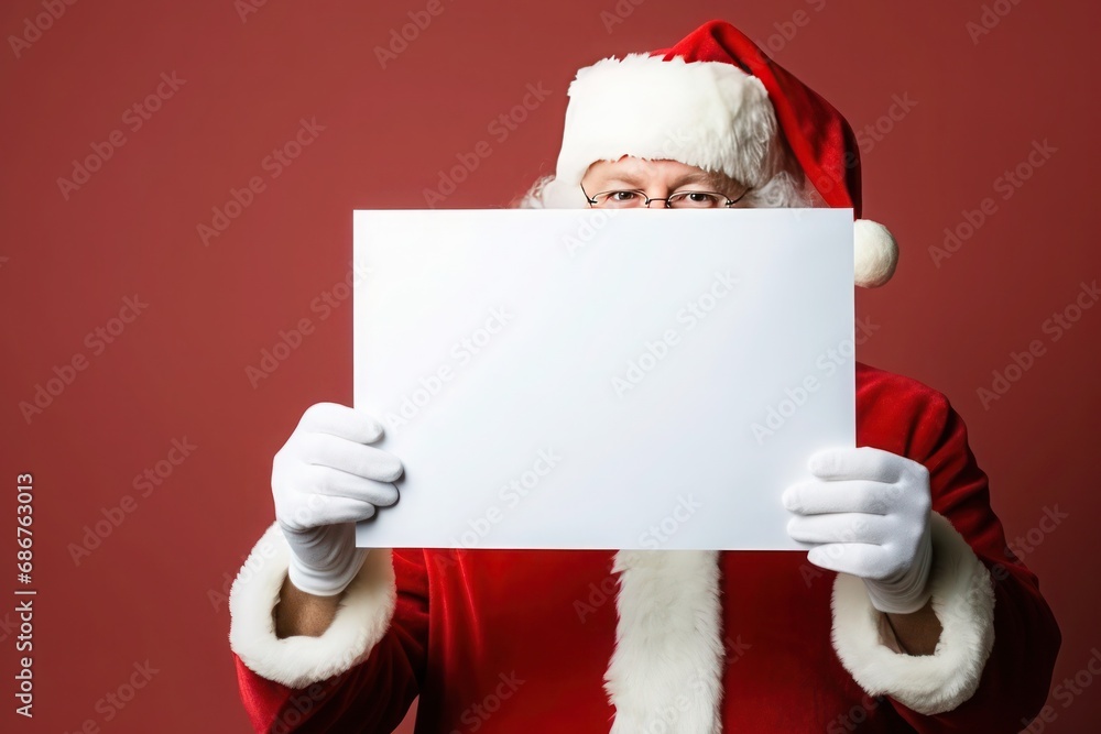 Santa holding an empty paper in his hands with copy space Santa holding an empty paper in his hands with copy space