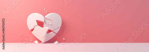 broken heart 3D animation pastel pink colored isolated on pink background, divorce, depression and breakup concept, crying, medical cardiovascular health care problems concept with copy space