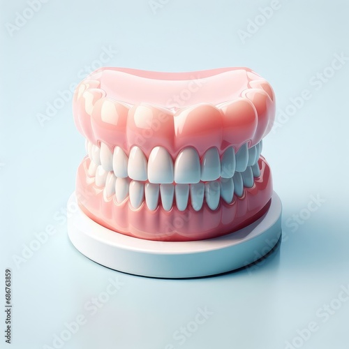 teeth and dental instruments on simple background