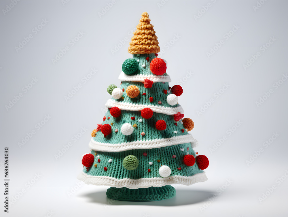 Colourful Christmas tree made of wool knitted clothes on a white background Colourful Christmas tree made of wool knitted clothes on a white background