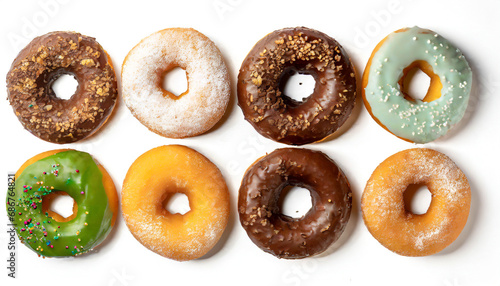 variety of donuts on a white background from above