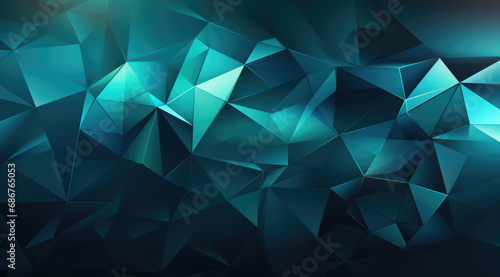 Abstract Cyan triangles forming a sharp, textured 3D surface with a warm glow.