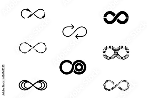 Infinity and loop symbol icons. Infinity, eternity, infinite, endless, loop symbols. Unlimited endless line shape sign collection icons flat style