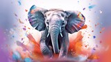 painting style illustration happy baby elephant with.Generative AI