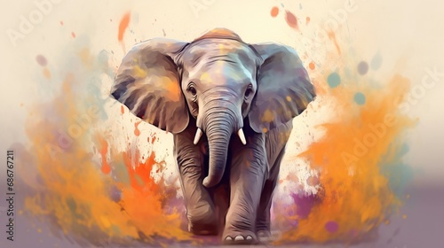 painting style illustration happy baby elephant with.Generative AI