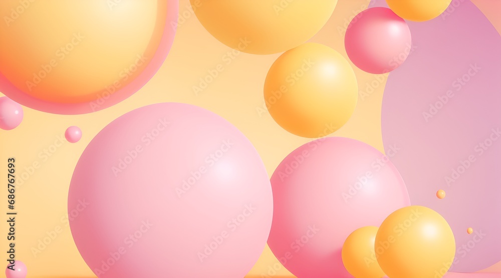 Abstract backgrounds with 3D spheres that move. Bubbles in pastel pink and yellow plastic. Illustration of glossy soft balls in vector format. Design of a stylish modern banner or poster Abstract backgrounds with 3D spheres that move. Bubbles in pastel pink and yellow plastic. Illustration of glossy soft balls in vector format. Design of a stylish modern banner or poster