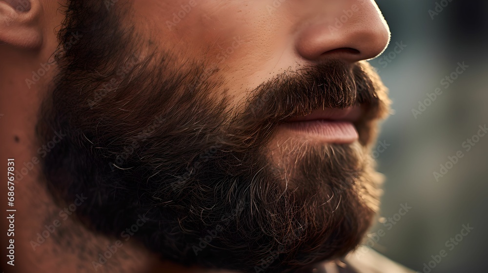 Obraz premium Modern Masculine Beard Detail, detailed, close-up, man's jawline, texture