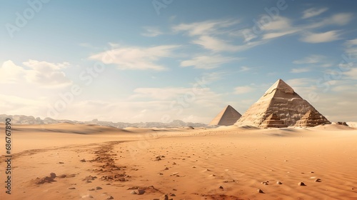 Desert Panorama with Ancient Pyramids  vast landscape  vast landscape  historical landmark  travel destination