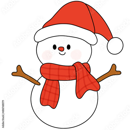 Shape Snowman with red hat and scarf illustration 