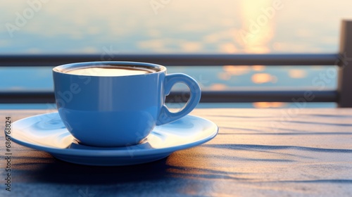  a cup of coffee sitting on top of a table next to a cup of coffee on top of a table.