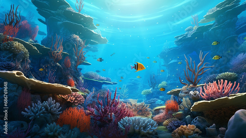 Lively Coral Reef with Swirling Schools of Fish Background