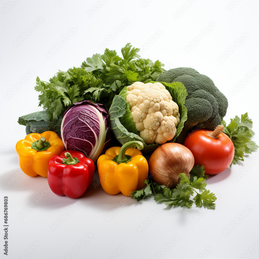 vegetables on white background created with Generative Ai vegetables on white background created with Generative Ai