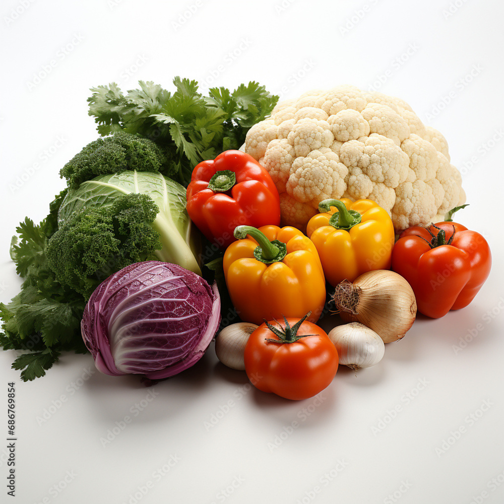 vegetables on white background created with Generative Ai vegetables on white background created with Generative Ai