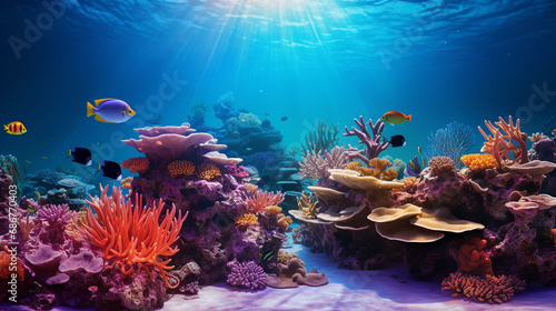 Submerged Coral Reef with Colorful Marine Life Background © Michael