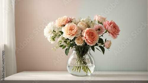 Wallpaper Mural There is a vase of flowers by the light orange wall Torontodigital.ca