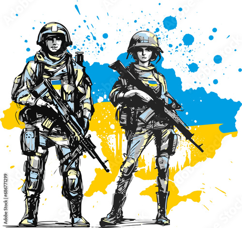 Ukrainian defender and defender vector illustration