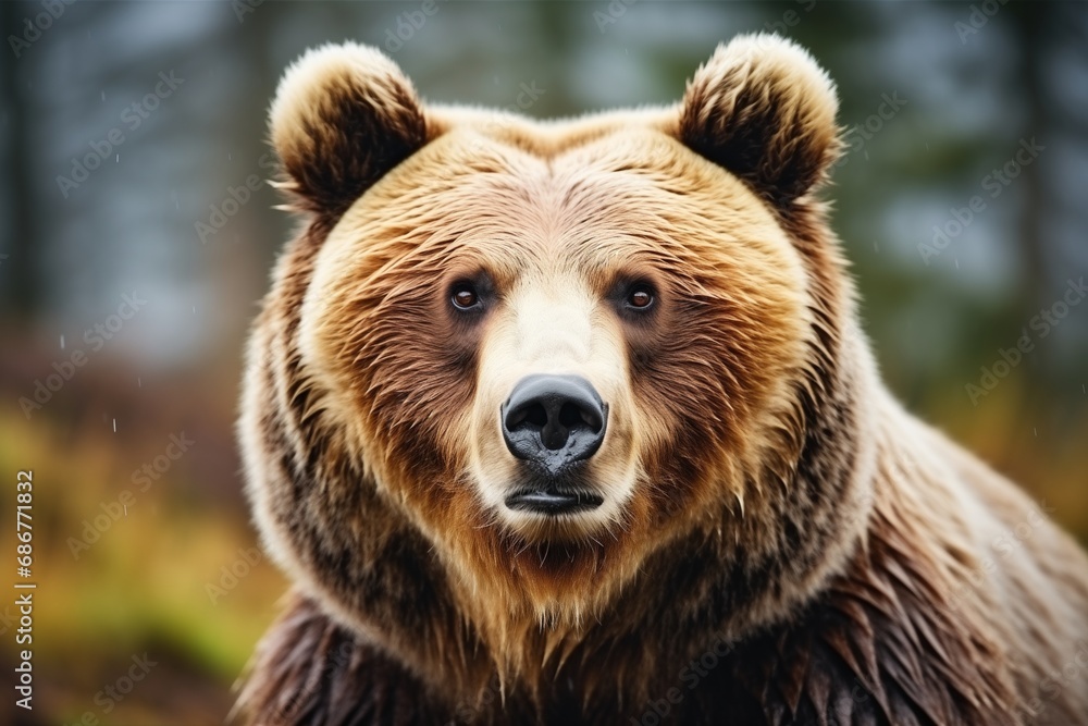 Close up of Brown Bear face in forest