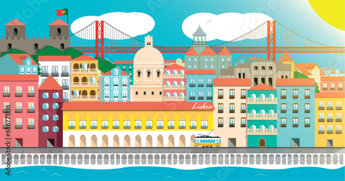 Lisbon City Flat Illustration
