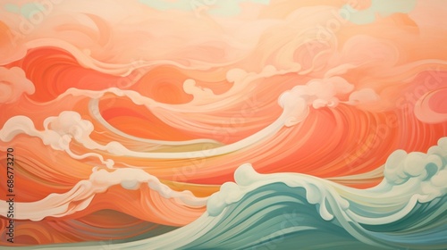 waves in shades of coral and tangerine, reminiscent of a vibrant tropical paradise.