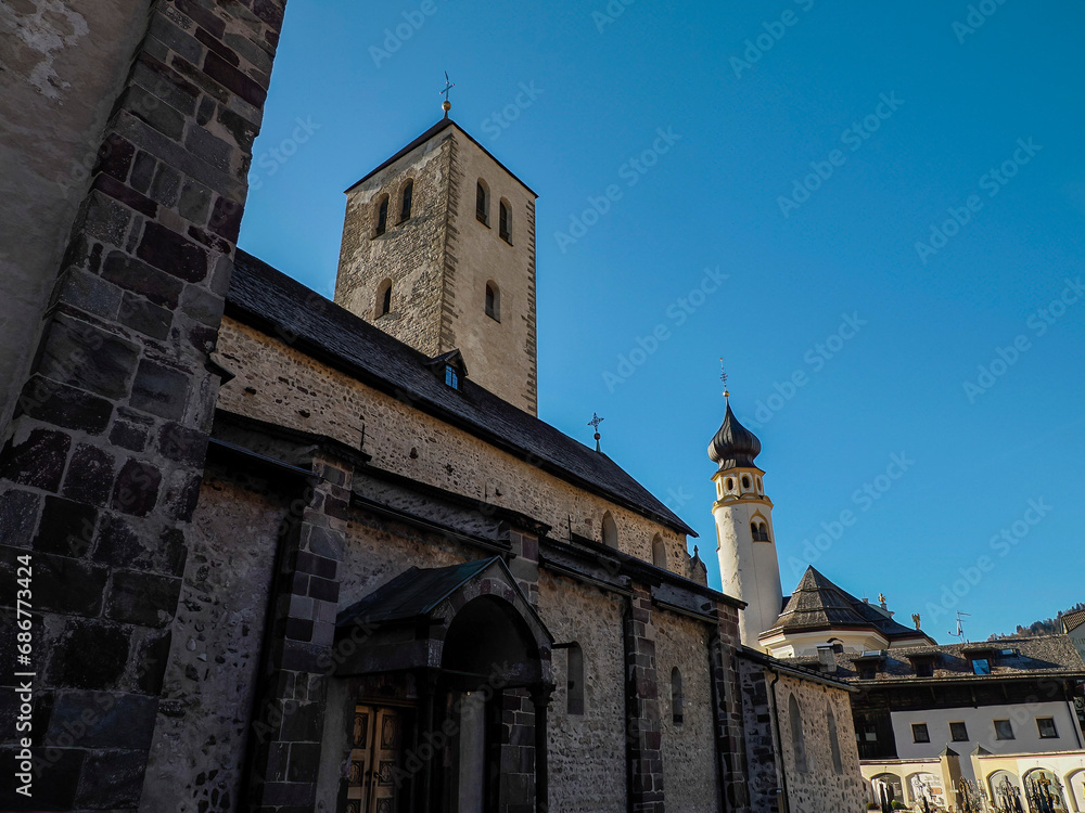 The collegiate church of San Candido, Pusteria valley, South Tyrol Trentino Alto Adige, Italy
