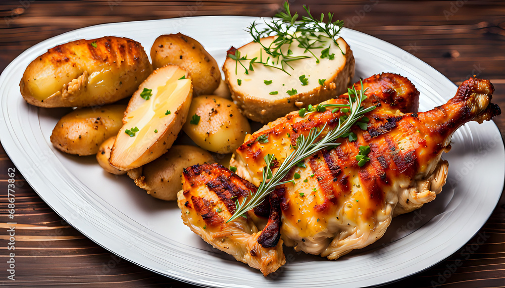 Tasty grilled chicken closeup - set composition of food photography. Tasty grilled chicken closeup - set composition of food photography.