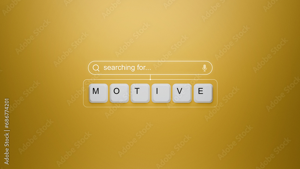 Keyboard keys spelling MOTIVE on a vibrant yellow background with a digital search bar graphic, contemplating the drivers behind intentions and goals Keyboard keys spelling MOTIVE on a vibrant yellow background with a digital search bar graphic, contemplating the drivers behind intentions and goals