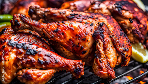 Tasty grilled chicken closeup - set composition of food photography.