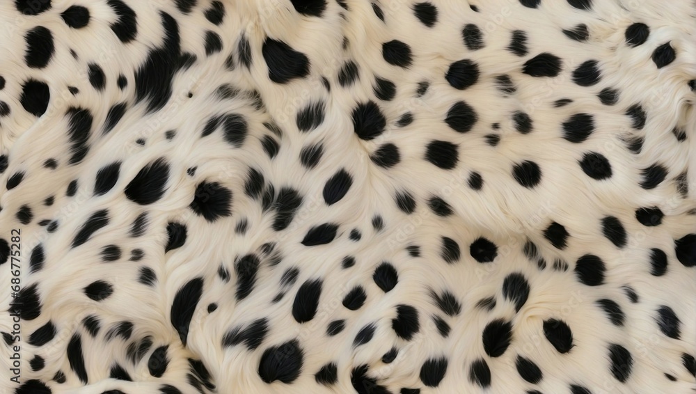 Close-up of Dalmatian fur texture with black spots on a creamy white background