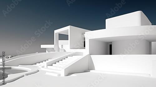 Contemporary residential architecture is predominantly white, minimalist, atmospheric, and modern. Super real, super detailed, top quality. Beautiful background.