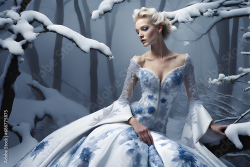 woman in winter forest. Generative AI               
