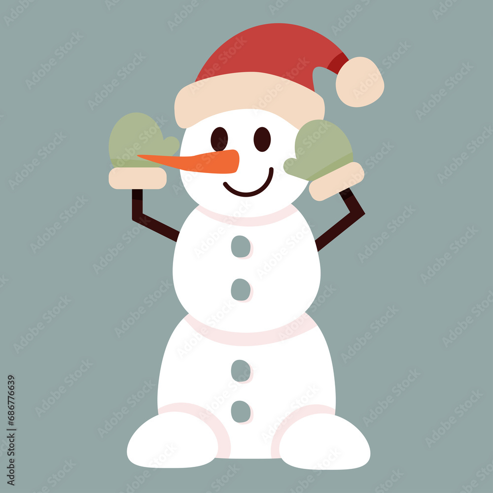 Cute smiling snowman in mittens
