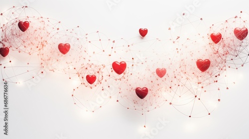 An intricately woven background depicts interconnected hearts, symbolizing a seamless relationship, where threads of connection intertwine, forming a harmonious visual tapestry of love and unity.
 photo