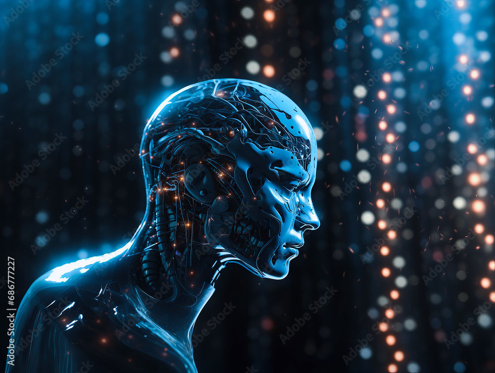 Artificial intelligence digital or in cyborg, modern robotic and cybernetic, concept, futuristic cyber human. Artificial intelligence digital or in cyborg, modern robotic and cybernetic, concept, futuristic cyber human.